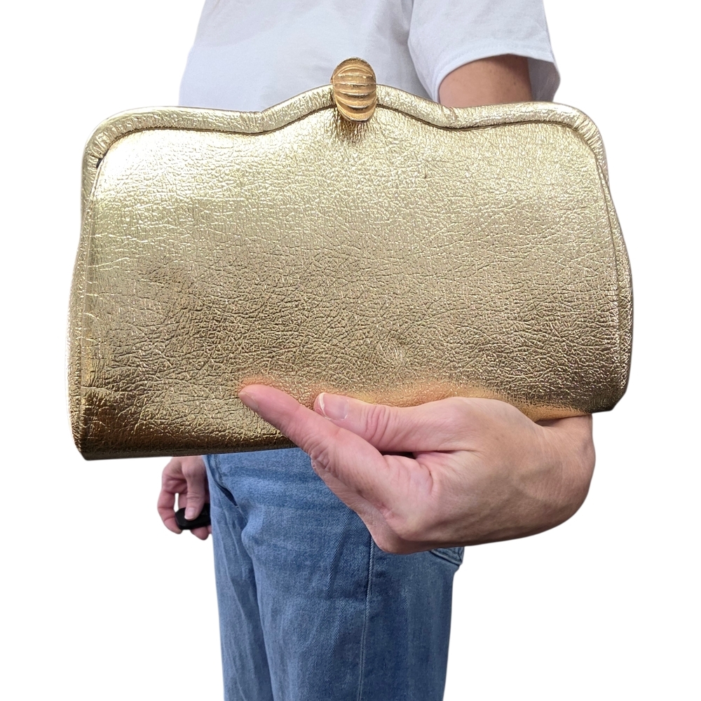 Vintage Gold Leather Frame Clutch Chain Strap Evening Bag Formal Wedding